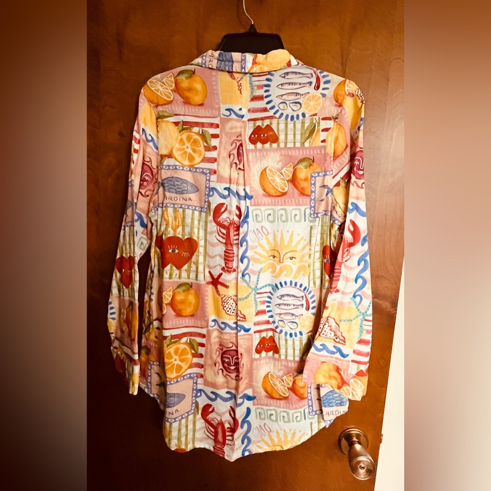 CALYPSO ST BARTH NWOT Ladies tropical print button down collared tunic shirt - Picture 4 of 11